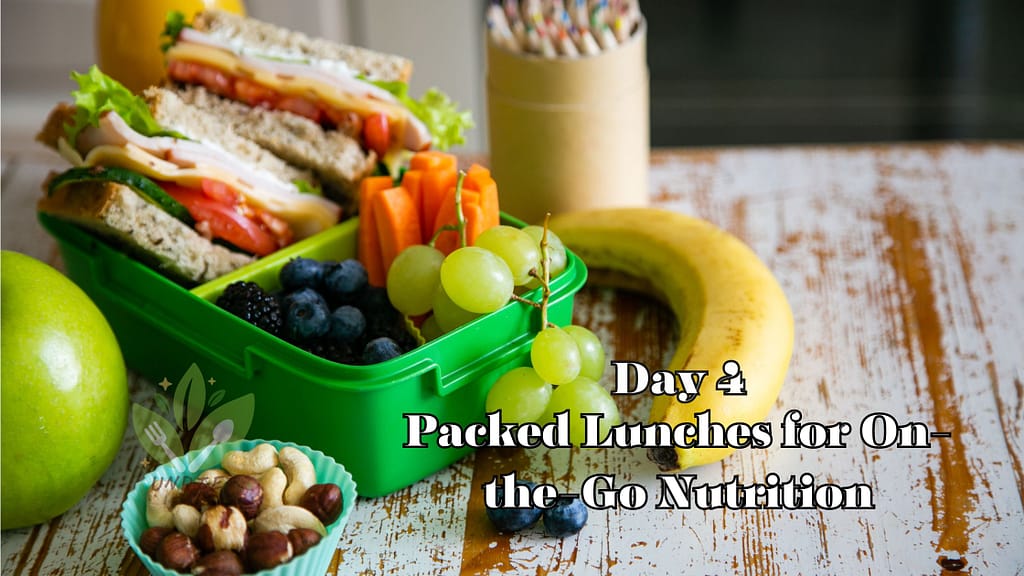 Packed lunch with fruits and many more
